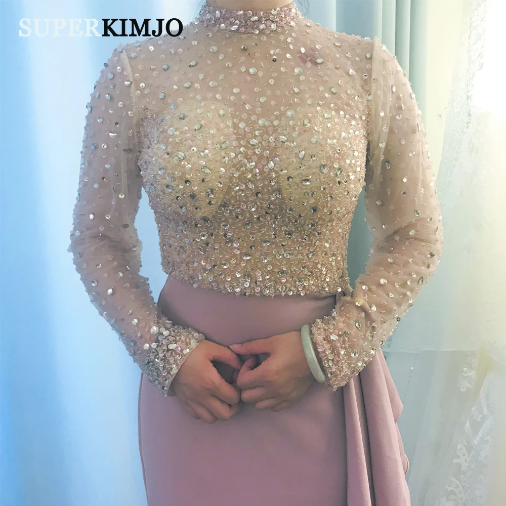 SuperKimJo Vestido Longo Festa с высоким воротом пыльно-розовые вечерние платья длинным