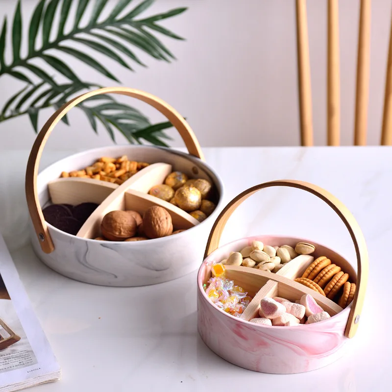

Fruit Plate Platter Nordic Style Modern Living Room Home Ceramic Creative With Handle Division Dried Fruit Plate Snack Plate