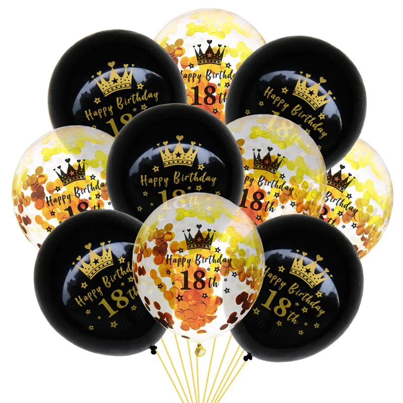 

10pcs Black Gold Confetti Ballon 18 21 30th Birthday Party Decorations Adult 40th 50th 60th Anniversary Balloons