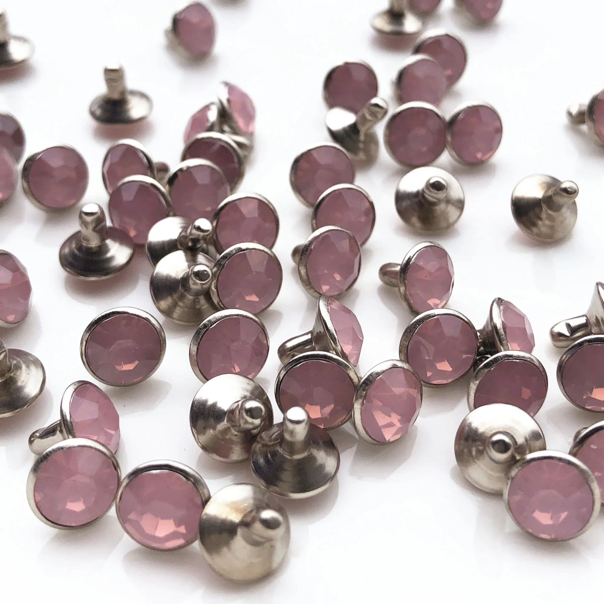 

New 100Sets 8mm Rose Water Opal Acrylic Crystal Rhinestone Rivets Silver Studs Leather Craft DIY Shipping Free