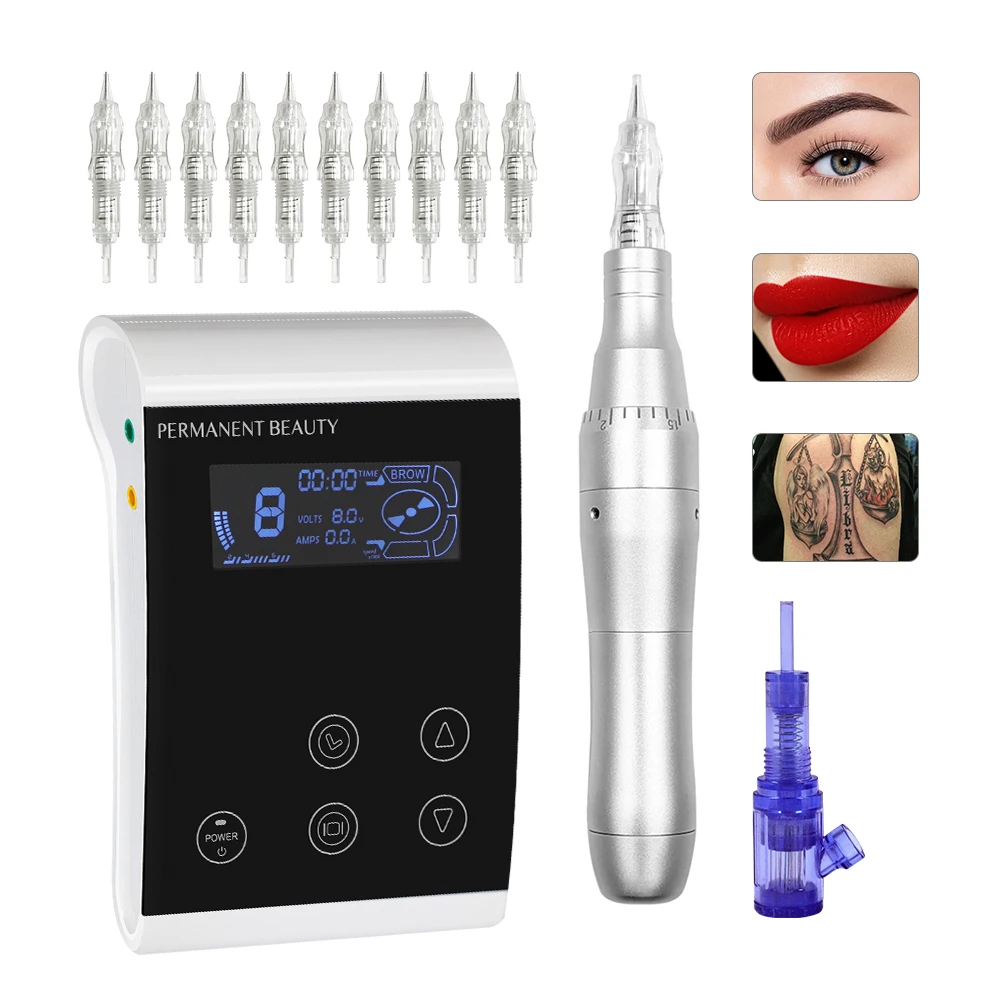 Permanent Makeup Machine Rotary Tattoo Pen Dermografo Profesional for Eyebrow Lips Easy Click Tattoo Cartridge Needle