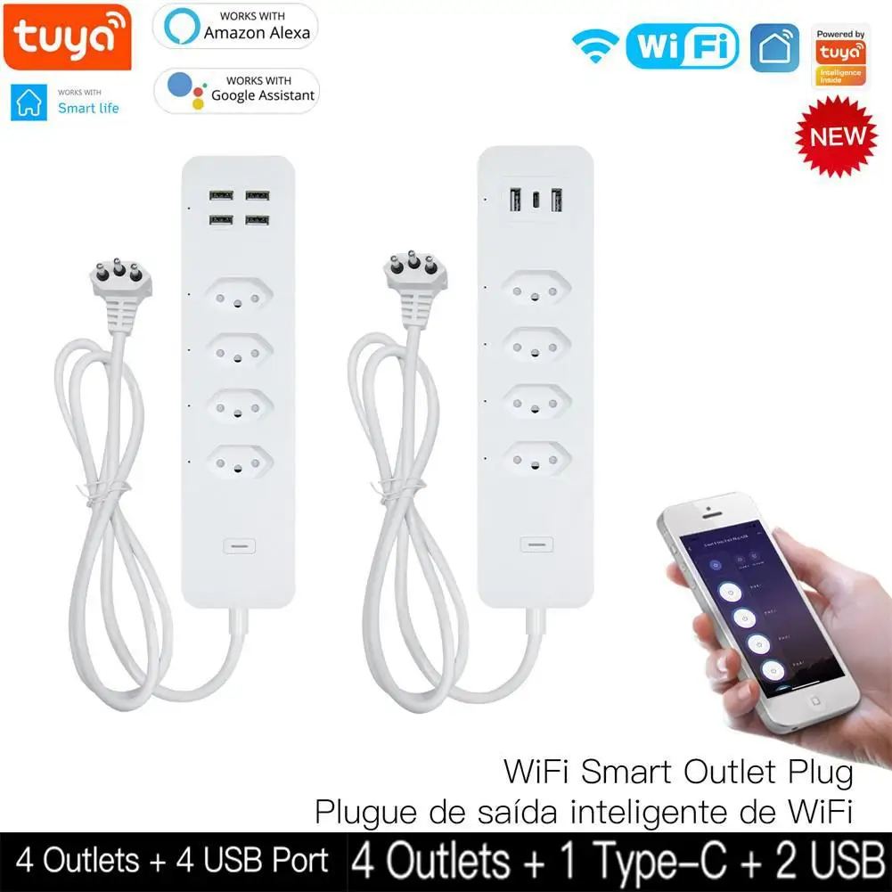 

Смарт-удлинитель Tuya с Wi-Fi, 4 розетки, 4usb-порта