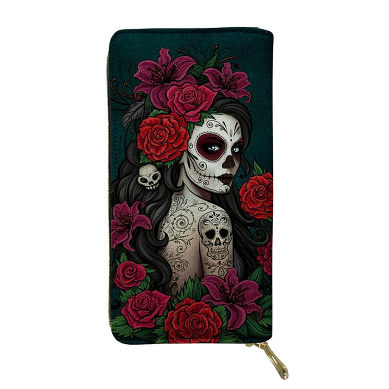 

Fashion Sugar Skull 3D Print Wallets For Women Long Wallet Leather Purse For Female Zipper Card Holder Clutch Bags Cartera Mujer