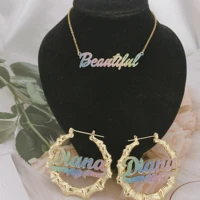 custom earrings custom bamboo hoop earrings custom bling earrings customized bling necklace custom set for women