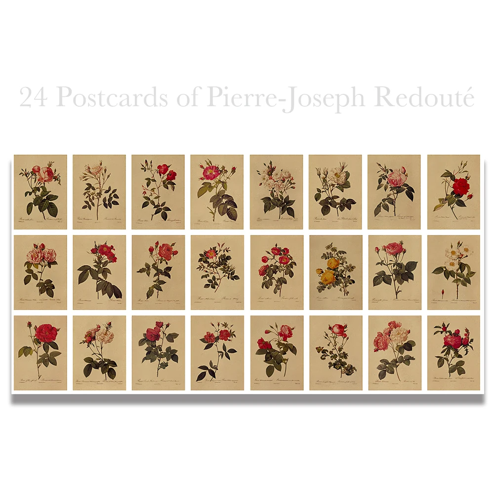 

Pierre-Joseph Redoute Rose Encyclopedia Wish Business Postcards Greeting Gift Birthday Party Invitation Postcard Set 24pc Decor