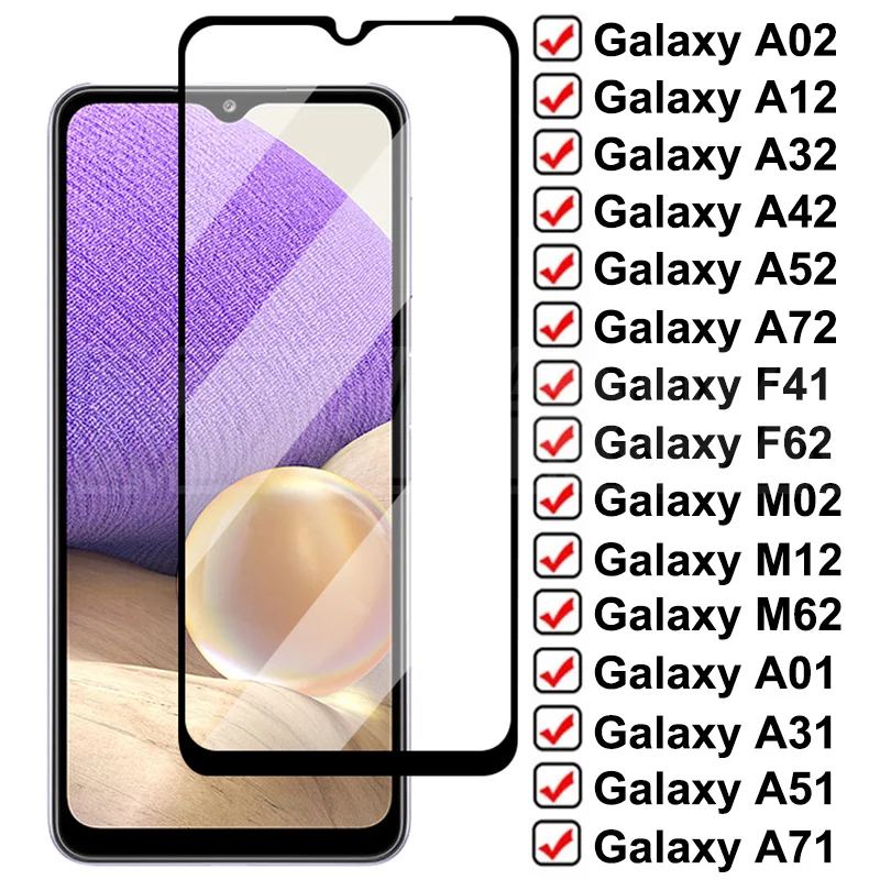

9D Защитное стекло для Samsung Galaxy A02 A12 A32 A42 A52 A72 F41 F62 экран закаленное стекло M02 M12 M62 A01 A11 A21 A31 A41 A51