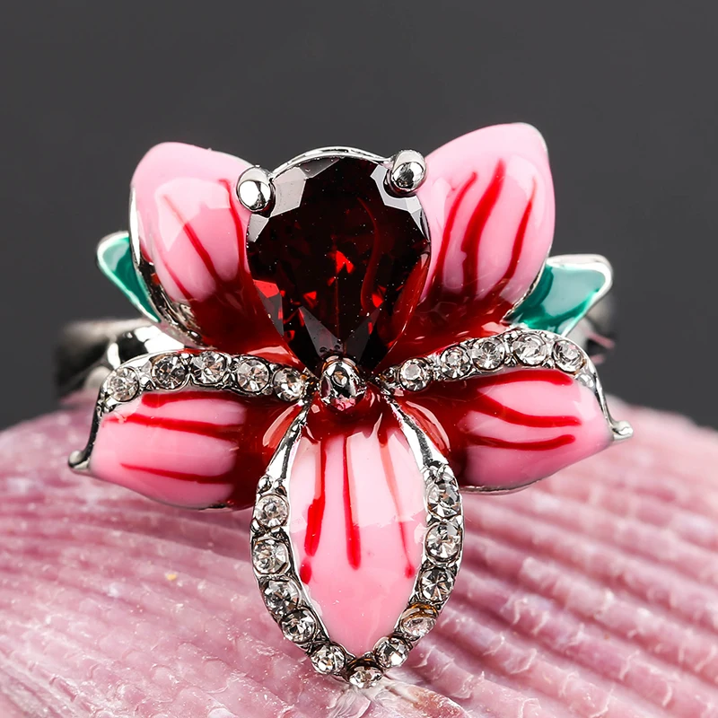 

Elegant Red Flower Bling Zircon Stone Plant Rings for Women Cute Wedding Engagement Fashion Party Ring Jewelry 2020 B4M156
