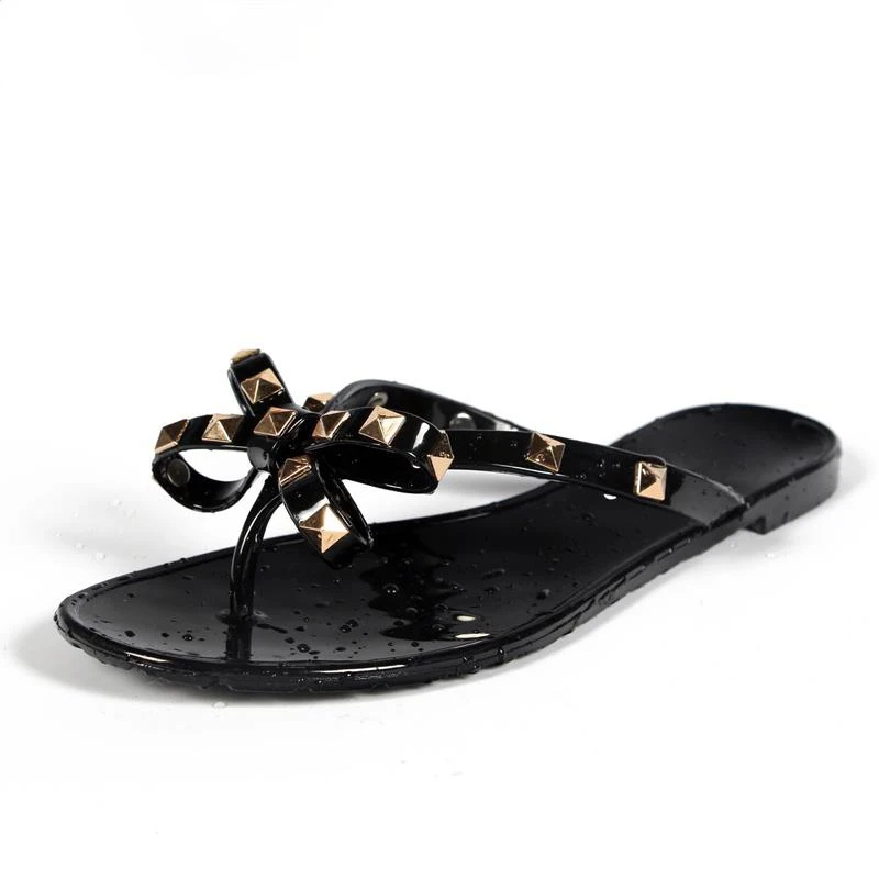 

Hot 2021 Fashion Woman Flip Flops Summer Shoes Cool Beach Rivets Big Bow Flat Sandals Brand Jelly Shoes Sandals Girls Size 36-41