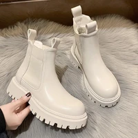 2021 new plush ankle boots for women autumn winter pu leather platform chelsea boots woman thick sole warm cotton shoes booties