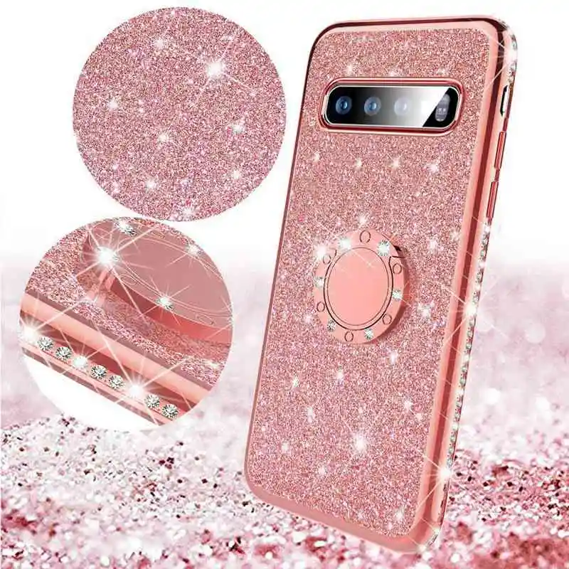 Блестящий чехол с кольцом на палец для Samsung Galaxy S10 5G S8 S9 Plus S10e A10 A20 A20E A30 A40 A50 A70 M20