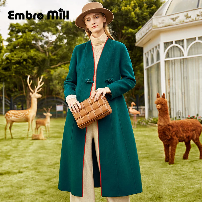 

Высококачественное Ретро осенне-зимнее Новое двустороннее шерстяное пальто на одной пуговице Женское пальто с цветной ниткой