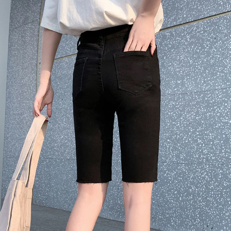 

2021 Summer Plus Size Jeans Pockets Spring Skinny Denim Jeans For Women Vintage Washed New Casual Jean Pants Cropped Trousers