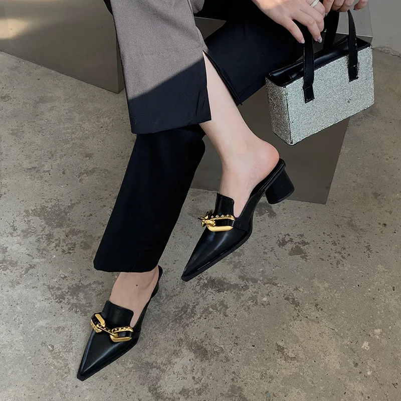 Мюли женские с острым носком туфли на квадратном каблуке 5 см без застежки