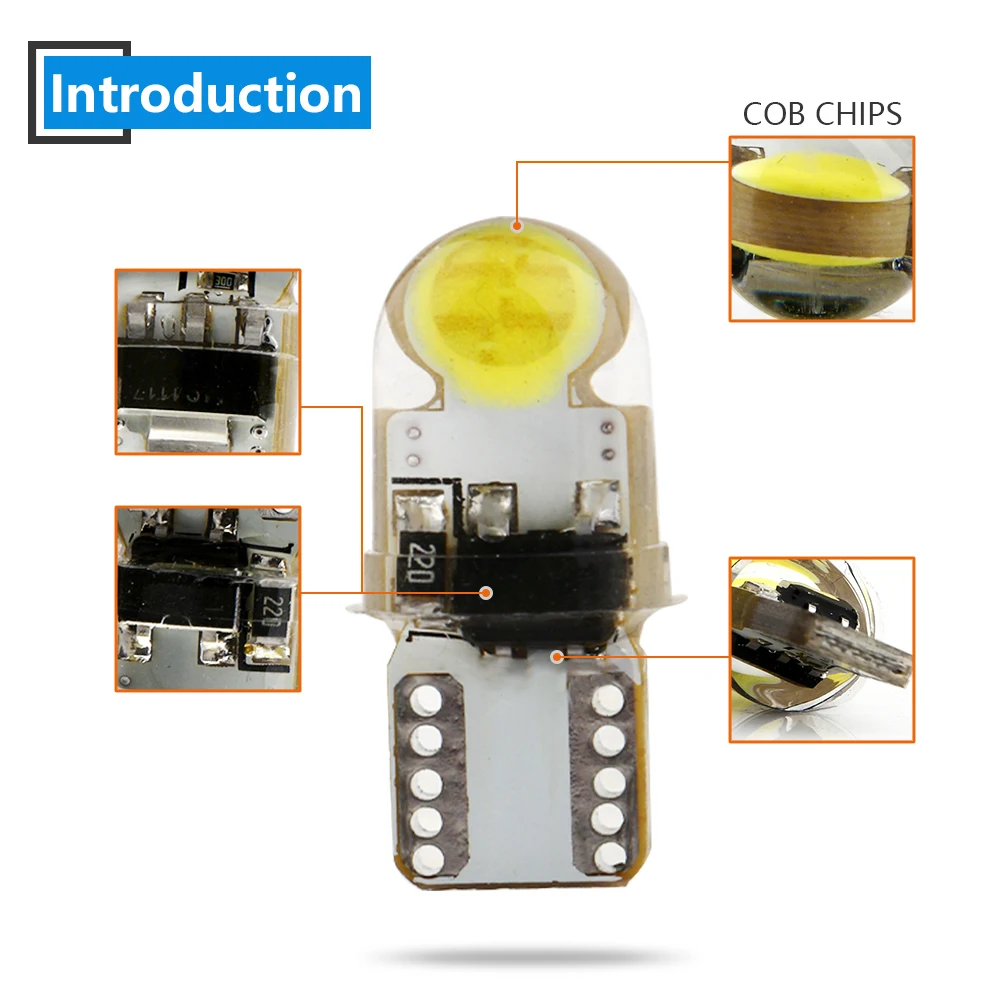 10 шт. DC 9 16 В T10 W5W COB 6 SMD кремнезема PCB светодиодный индикатор автомобиля чтения