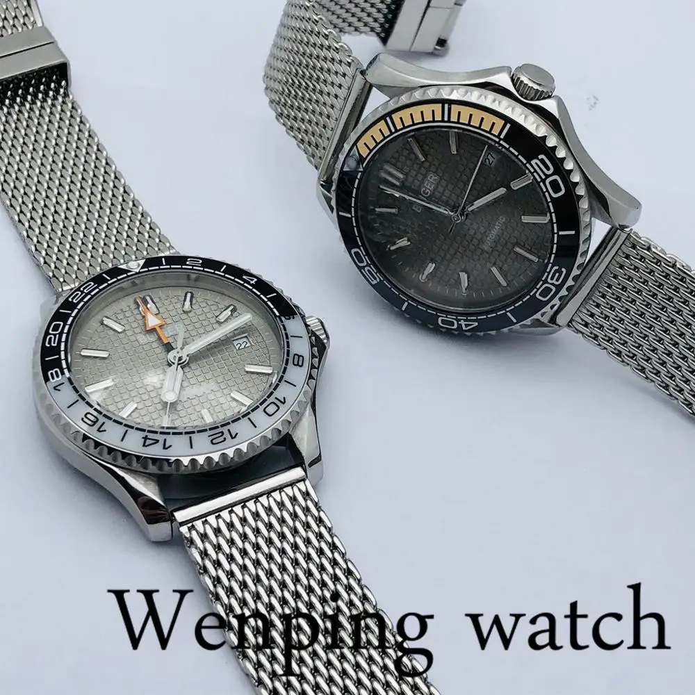 Роскошные мужские часы BLIGER 41 мм механические Серебристые с сапфировым