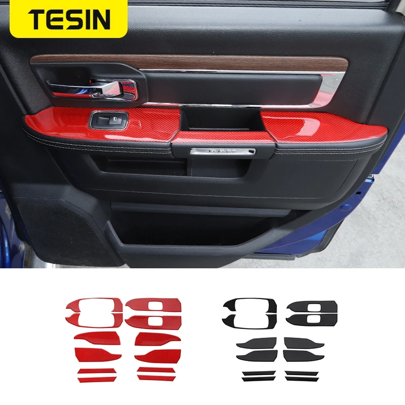 

TESIN Real Carbon Fiber Accessories Car Inner Door Armrest Panel Decoration Cover Stickers For Dodge RAM 1500 2010-2015