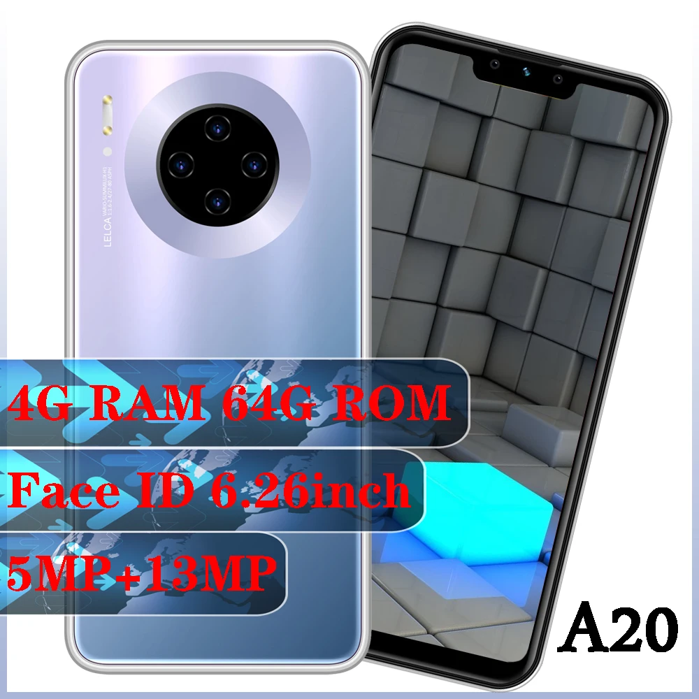 A20 смартфон с четырёхъядерным процессором ОЗУ 4 Гб ПЗУ 64 ГБ 13 МП распознавание