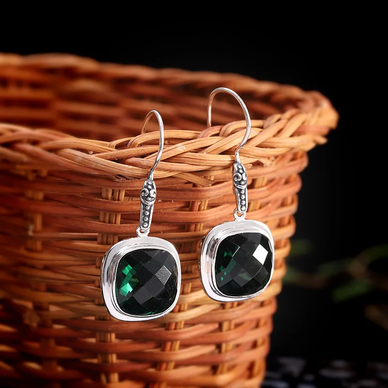

S925 Стерлинговое серебро ювелирные изделия женские граненые серьги с диопсидом в индонезийском стиле