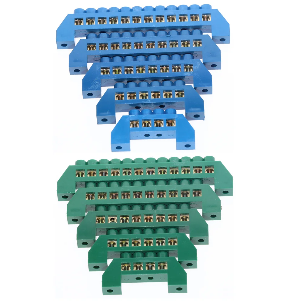 1Pcs Green Blue Screw Brass Din Rail  Terminal Block Earth and Neutral Blocks 4Pin 6Pin 8Pin 10PIN 12PIN