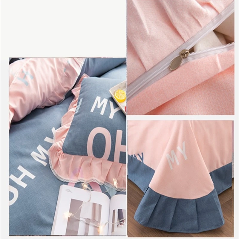 

Small Fresh Bedding Four-piece Pure Cotton Grinding Wool Lace Bed Sheets Quilt Cover Soft and Breathable Four Seasons Universal