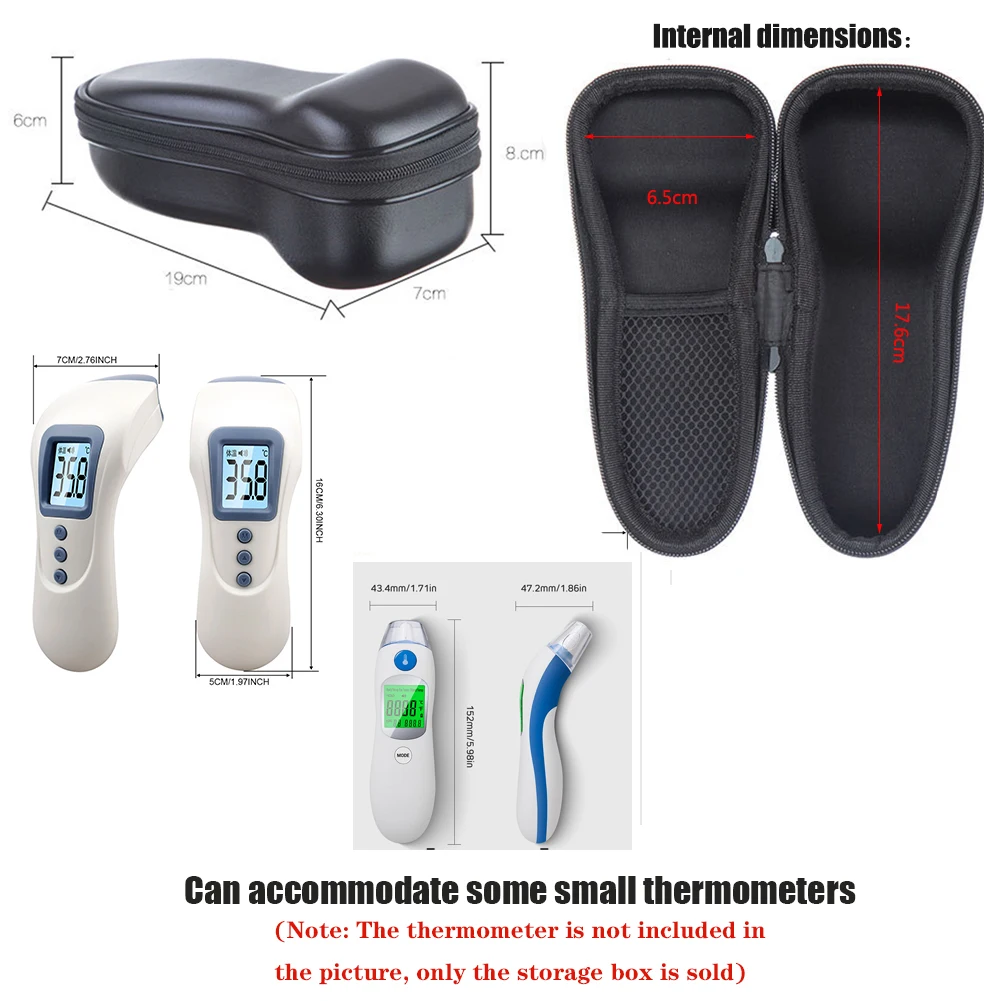 

Portable Forehead Thermometer Carrying Case Razor Storage Bag Leather Shockproof Waterproof Organizer
