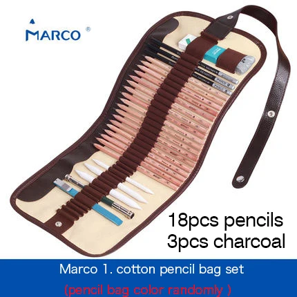 Marco black bag set 25 шт. Набор для рисования эскизов, карандаш для рисования эскиз живопись с холстом сумка карандаши уголь ушной удлинитель нож - Цвет: Marco black bag set