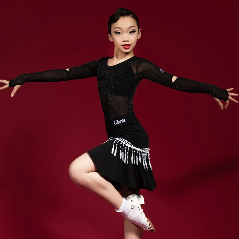 

Сетчатые топы для латиноамериканских танцев, прозрачные танго-Танго, танцевальные костюмы для девушек, черная юбка, сценический костюм, диз...