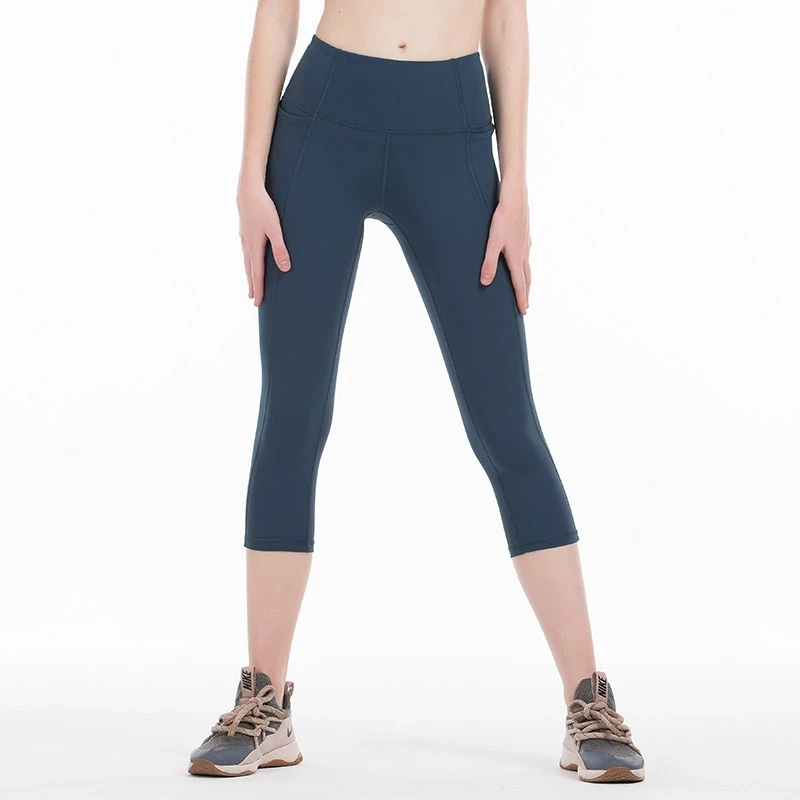 LULU стильные штаны для йоги с высокой талией фитнеса укороченные карманом на