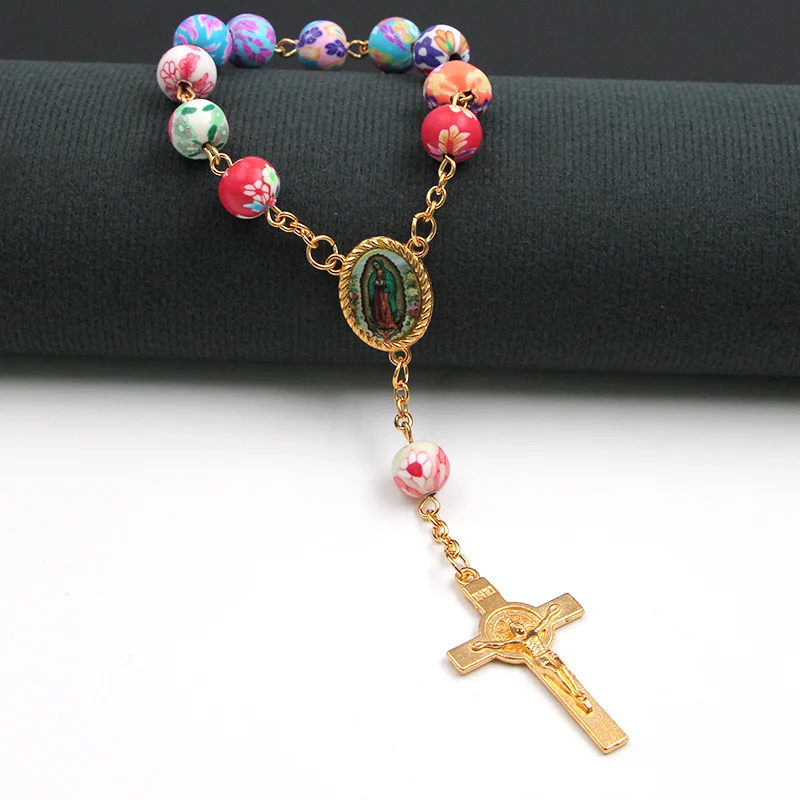 Браслет с католическими четками красочные бусины браслеты для крестин детский