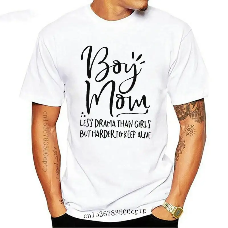 

Футболка женская хлопковая с коротким рукавом, свободная рубашка с принтом мамы и мальчика, с рисунком меньше драмы, черная белая, Tsh, лето 2021