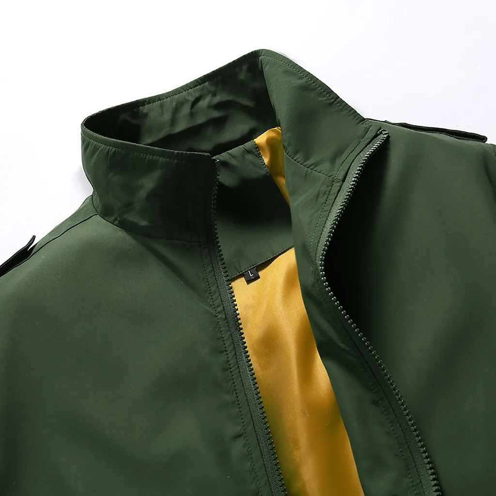 

Men's Casual Fashion Lapel Pure Color Pocket Jacket Zipper Outwear Coat Stand Collar Slim Jackets Male Bomber Jackets 10.17