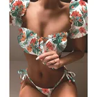 2022 сексуальное Белое Бикини с коротким рукавом, женский купальник, бандаж, купальник с регулировкой, женские купальные костюмы на шнуровке, комплект бикини