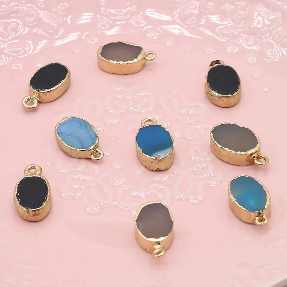 

3pcs Natural Stone Agate Oval Gold-plated Pendant For Jewelry MakingDIY Necklace Earring Accessories Healing Gemstone Charm Gift