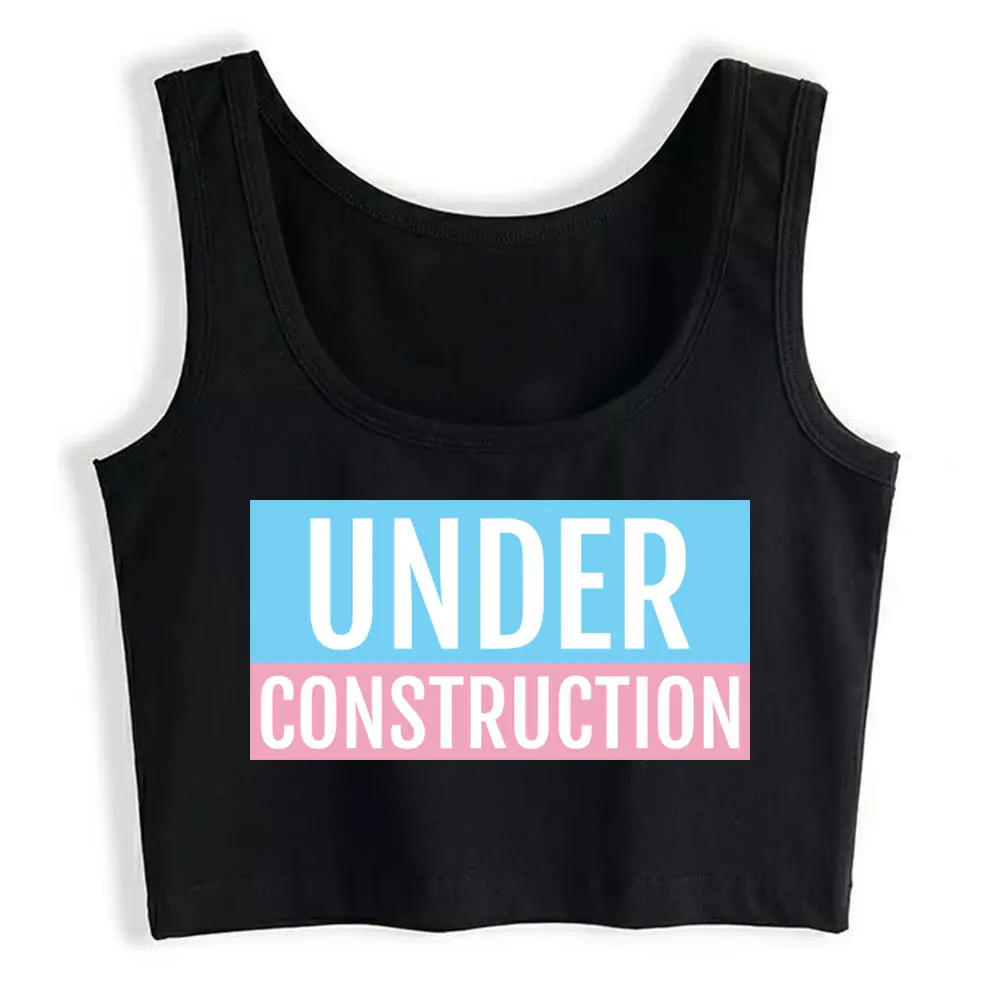 

Boho Crop Top Under Construction Transgender Flag Casual Harajuku Custom Y2k Tops Womens Tops blusas mujer de moda 2021 verano