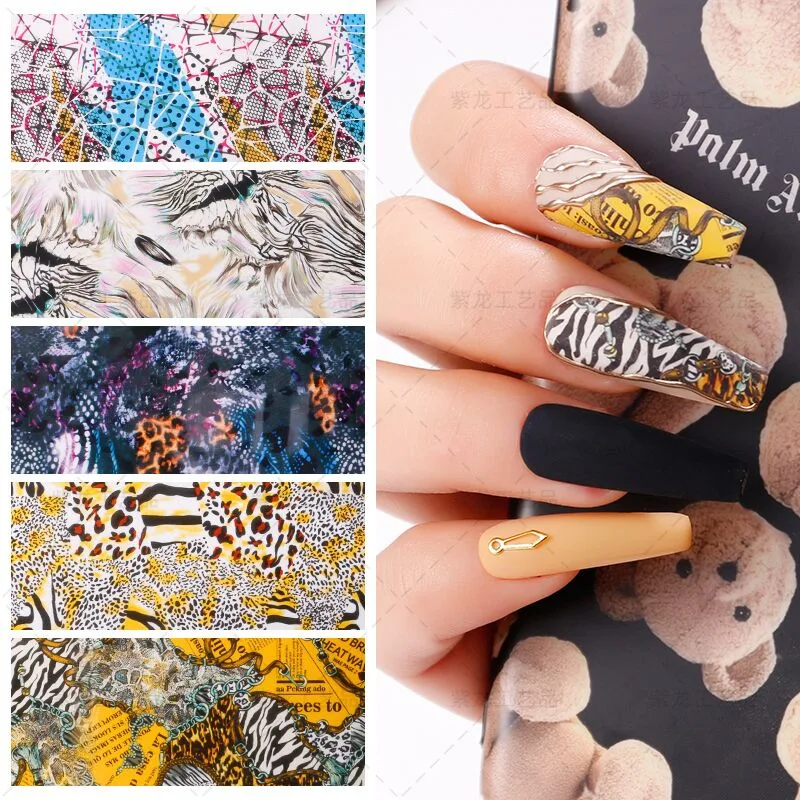 

10Roll/Box Holographic Nail Art Transfer Foil Sticker Decals Manicures Design DIY Decoration Set Nail Paper Accessories 4*100/Pc