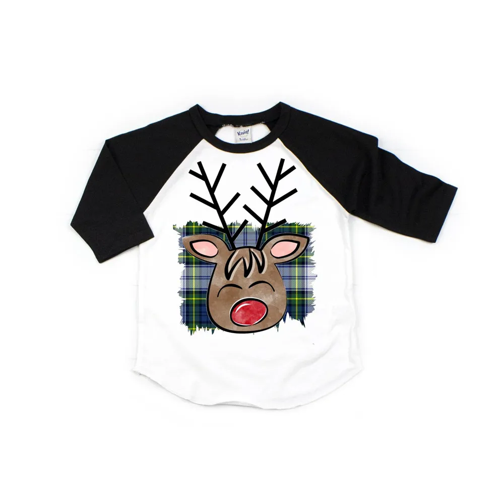 Индивидуальная рубашка с оленем для малышей Рождественская в клетку