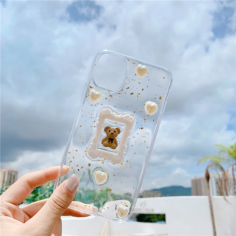 

fashion Cartoon clear 3D Bear girl Phone Cover Case For Iphone X 11 pro Xs Max Xr 10 8 7 Plus se 4.7 Luxury soft Coque Fundas