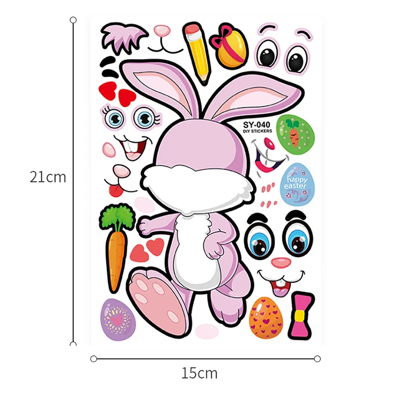 

25 PCS DIY Stickers Re-stickable Bunny/Shark Party Make-a-Face Stickers Gift Wallpaper Decoracion for Kids Baby Room