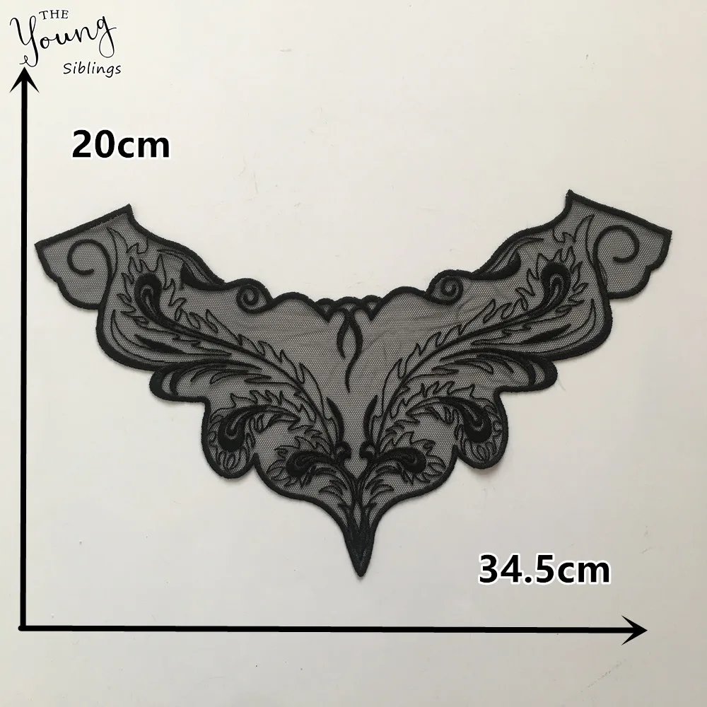 Новое поступление черная ткань из органзы кружевной воротник вышивка аппликация