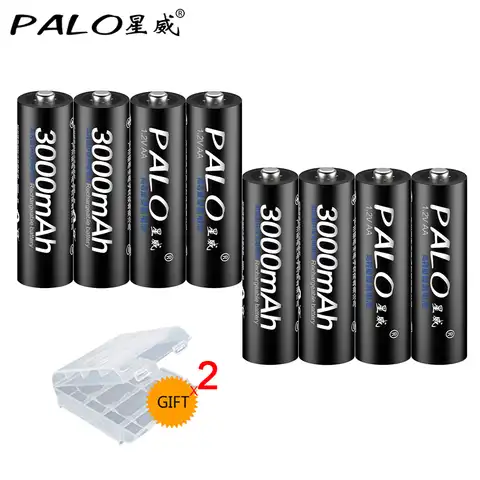 Аккумуляторные батарейки PALO, 8 шт., 3000 мА/ч, 1,2 в, AA Ni-MH, аккумуляторная батарея для фонарика, игрушечного автомобиля, высокое качество, сделано ...
