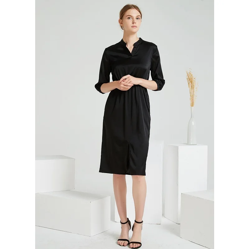Nature Silk Long Sleeve Shirt Dress Women Casual Summer Beach Dress Elegant Party Dresses