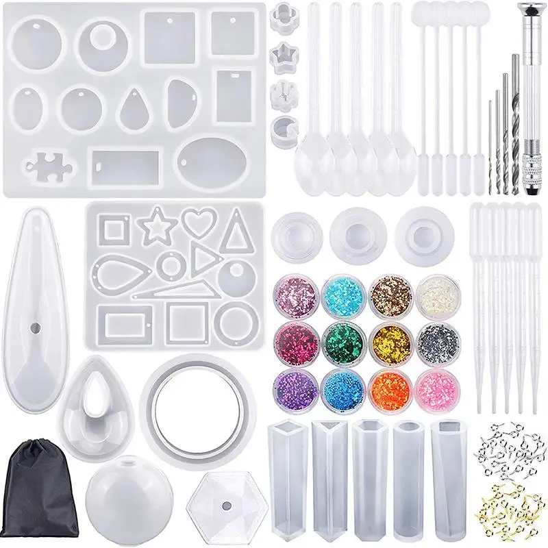 

98pcs Silicone Epoxy Casting Resin Molds Jewelry Making Moulds Tools Set UV Tool Craft for DIY Pendant Earring Findings Supplies