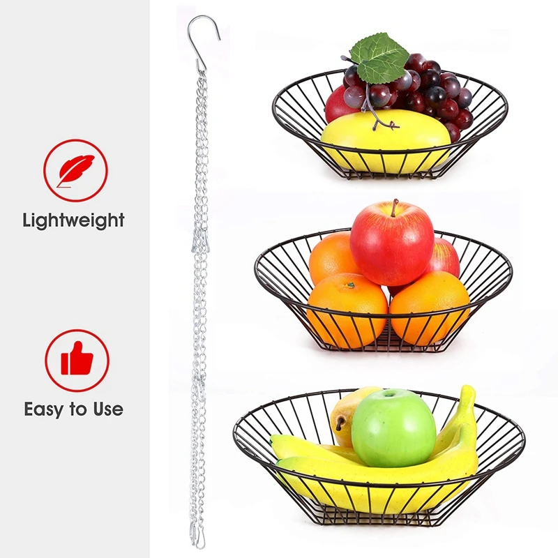 

3-Layer Hanging Basket Fruit Storage Bag, Heavy Duty Wire Storage Bag for Kitchen and Bathroom Storage(Black,1Pcs)