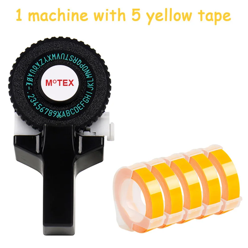 Черный цвет MoTex E101 принтер мини DIY Ручная Совместимость для dymo 3D тиснение ручная лента ручная машинка надпись машина - Цвет: machine add 5 yellow