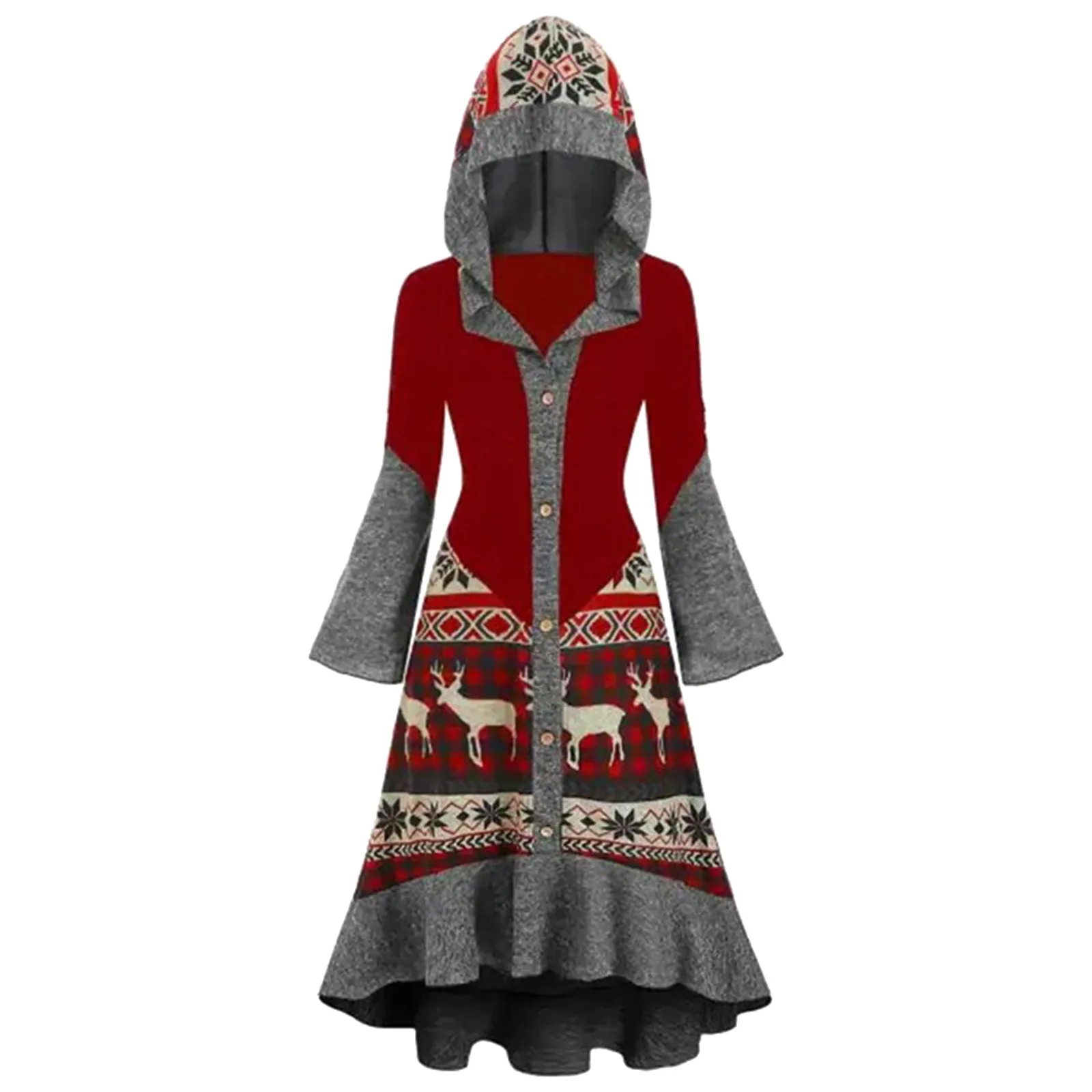 Женское Хлопковое платье с длинным рукавом контрастных цветов капюшоном и