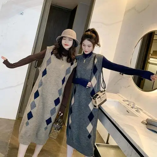 Вязаный свитер платье жилет для женщин Осень зима 2019 корейское элегантное