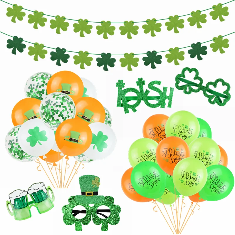 

St. Patrick's Day Party Decortions Irish Day Green Clover Banner Balloon Saint Patricks Irish Day Funny Photo Props Decor Supply