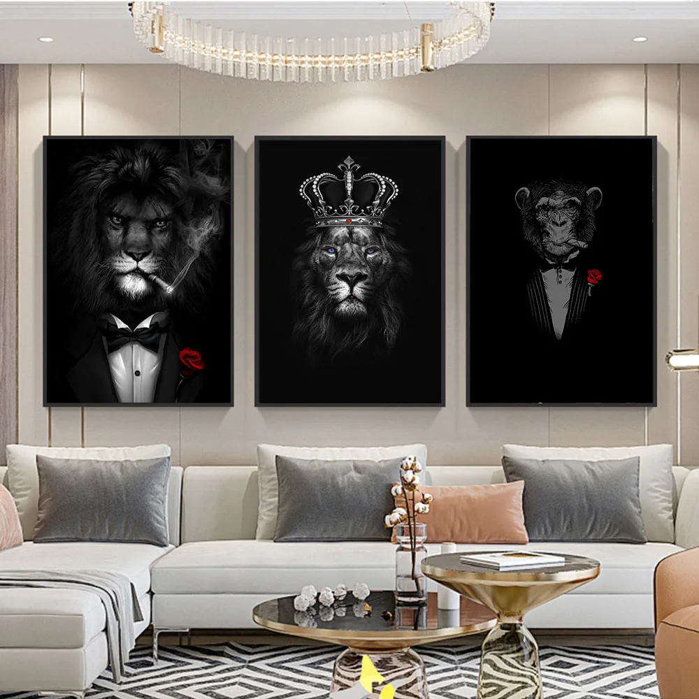 

Lion Monkey Tiger Smoking Poster Anthropomorphic Animal Canvas Painting For Living Room Wall Art Decorative Pictures Home Decor