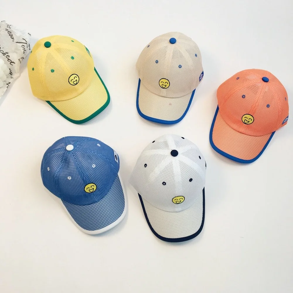 

Childrens Baseball Cap Summer Kids Hat Cool Gauze Mesh Fashion Embroidery Smile Face Adjustable Closure Stylish Hats