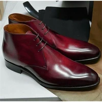 2021 new men fashion trend dress shoes handmade high end pure color pu polished lace up british gentleman ankle boots hl727